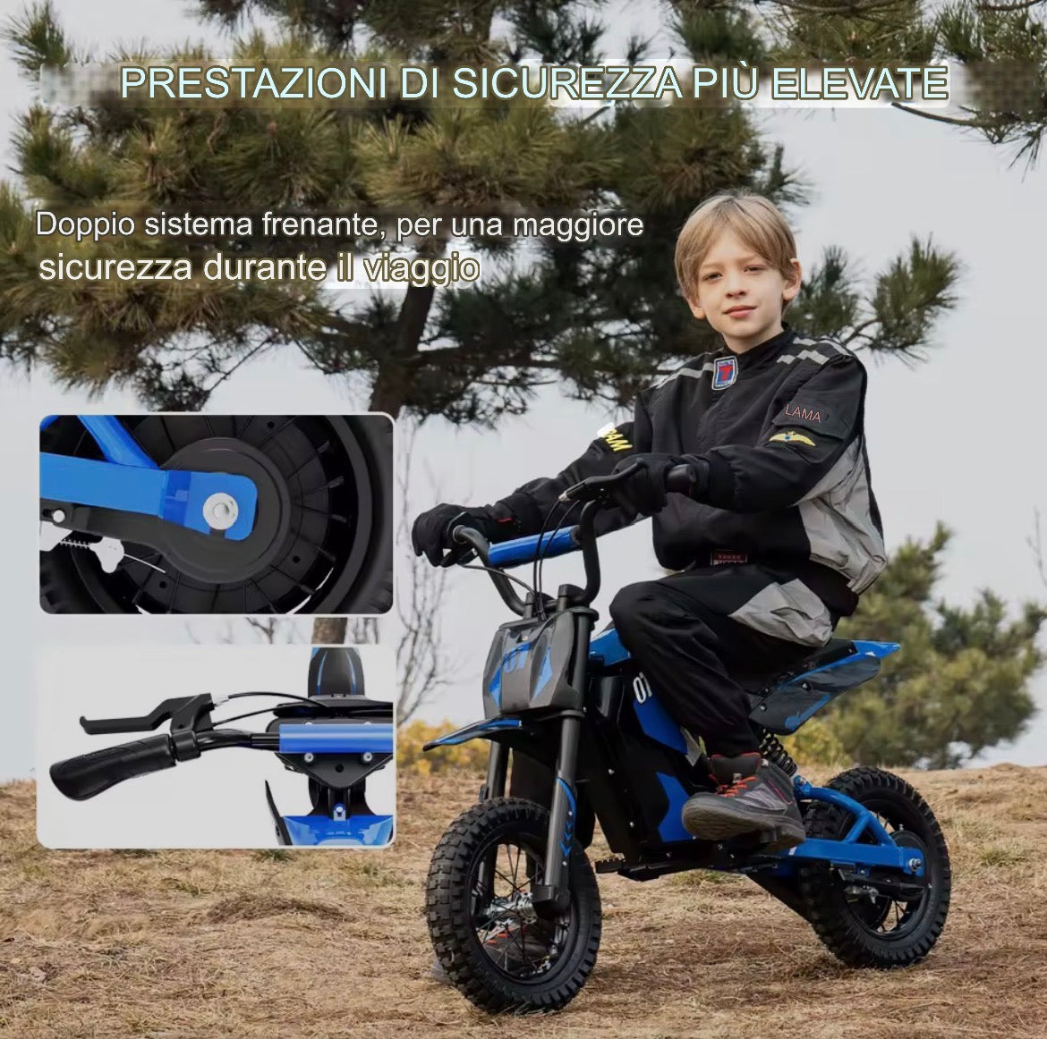 Moto Elettrica gioco Per Bambini 3-13 Anni 300w Minicross/Minimoto velocità 25km/h, Autonomia 15km, pneumatici da 12”