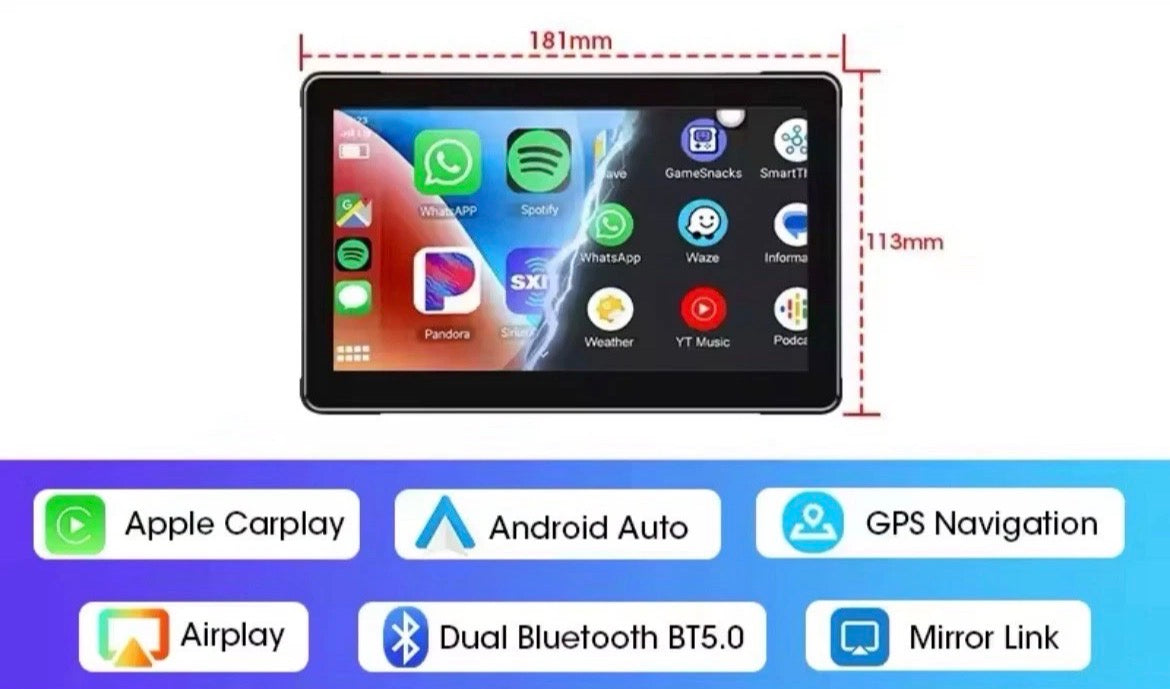 navigatore per moto 7”  Wireless GPS Touchscreen Carplay Android Auto Universale