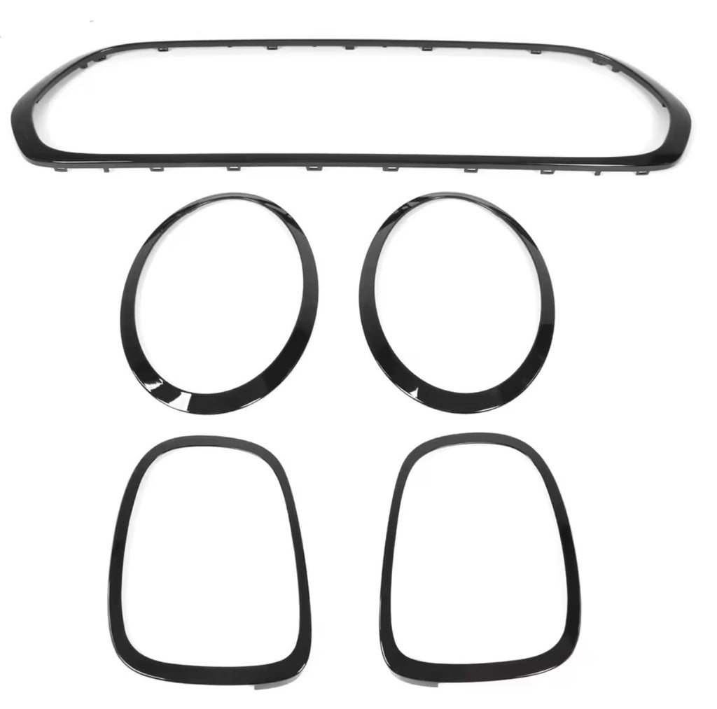 5pz Kit Total Black "Midnight Edition" per MINI F55 F56 F57 | Cornici Fari, Fanali e Griglia Glossy Black
