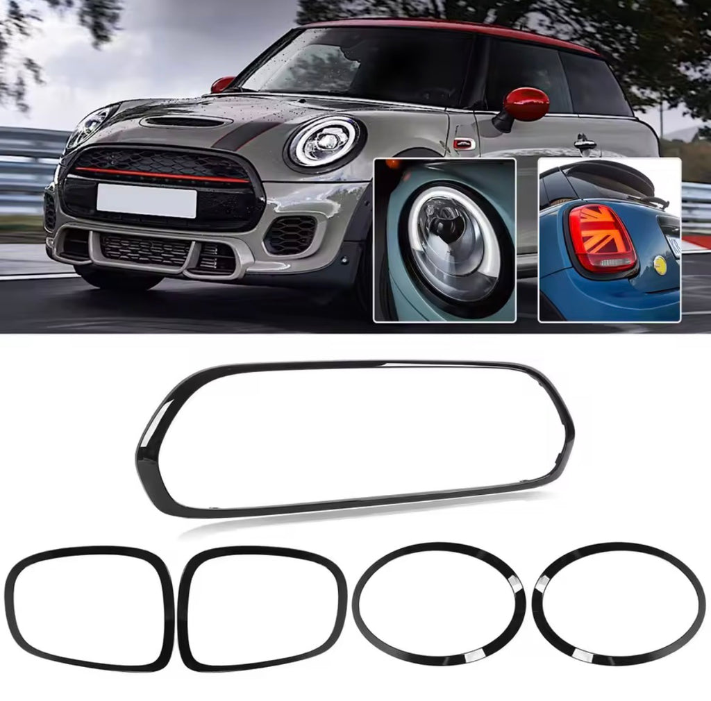 5pz Kit Total Black "Midnight Edition" per MINI F55 F56 F57 | Cornici Fari, Fanali e Griglia Glossy Black