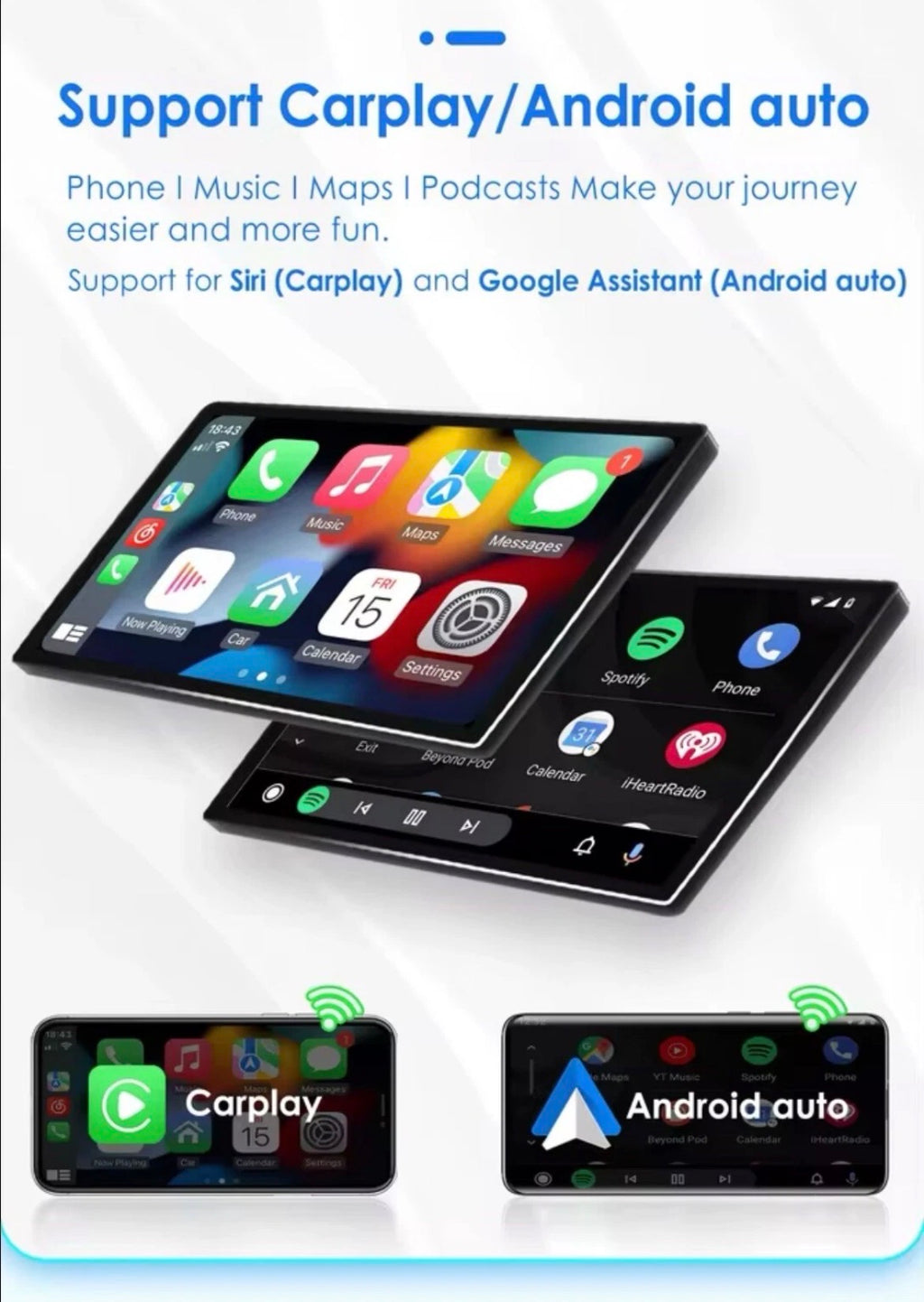 Wireless CarPlay Android AutoRadio per FIAT 500 (2007-2015) Colore Bianco o nero