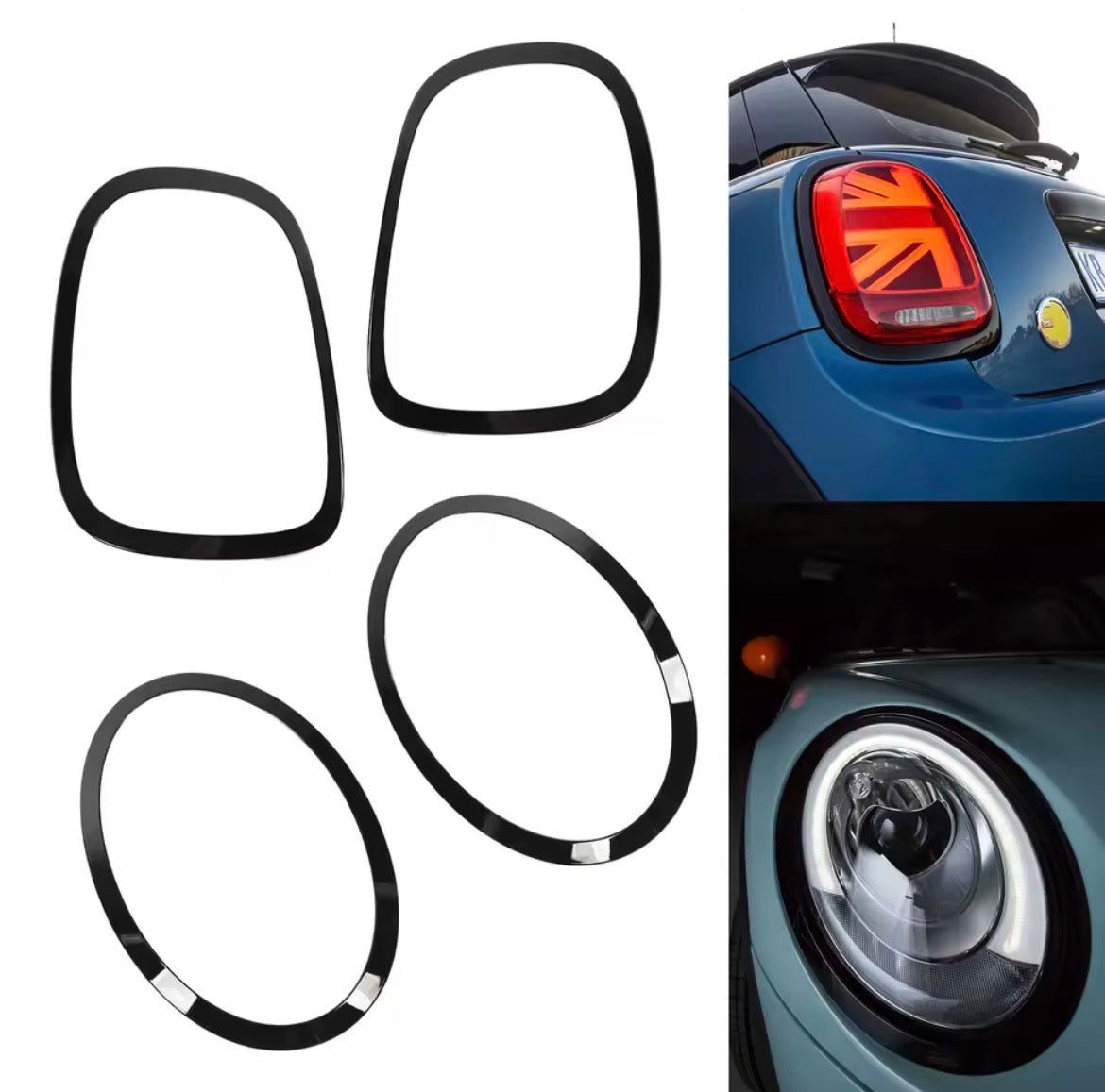 5pz Kit Total Black "Midnight Edition" per MINI F55 F56 F57 | Cornici Fari, Fanali e Griglia Glossy Black