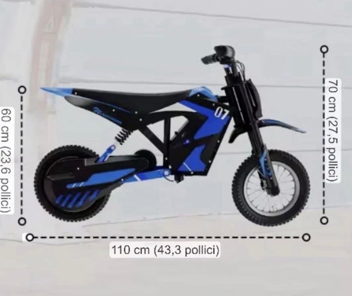 Moto Elettrica gioco Per Bambini 3-13 Anni 300w Minicross/Minimoto velocità 25km/h, Autonomia 15km, pneumatici da 12”