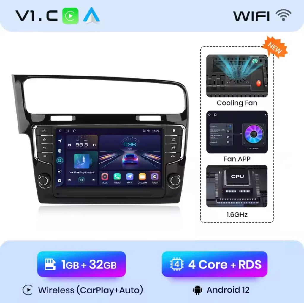 Autoradio android Volkswagen Golf 7 Mk7 (2013-2017) wireless carplay android auto, nero lucido