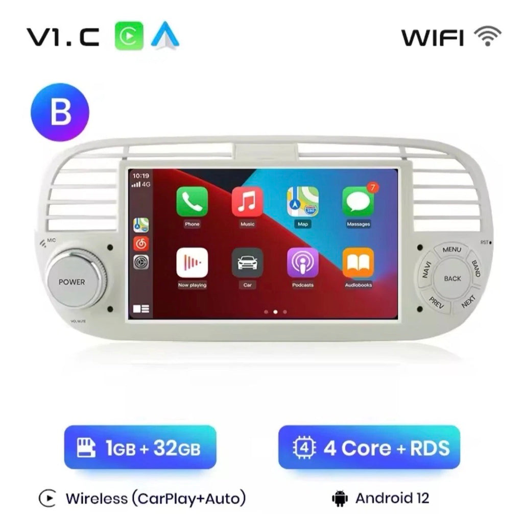 AWESAFE Wireless CarPlay Android AutoRadio FIAT 500 (2007-2015) Colore bianco o nero